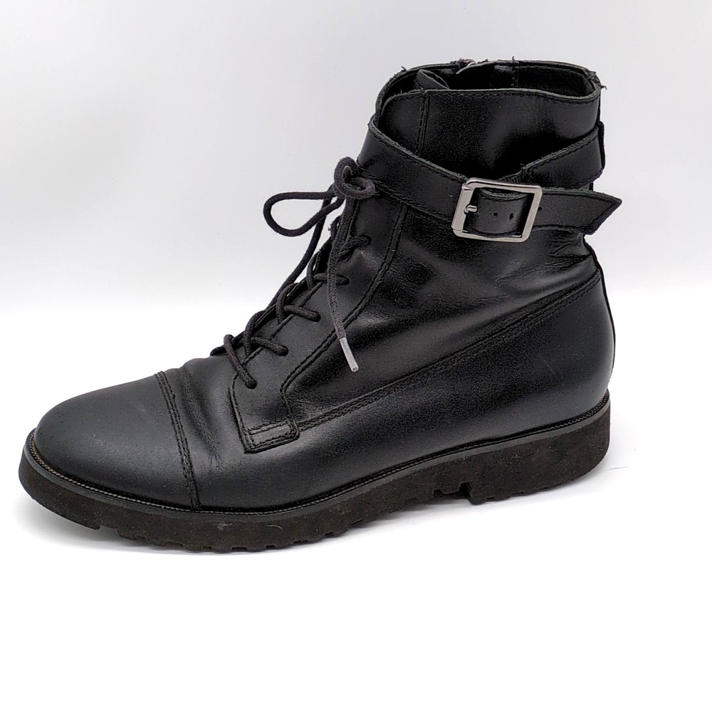 Franco Sarto Shoes Womens Carlson Black 7.5 Leather Combat Biker Boots Zip